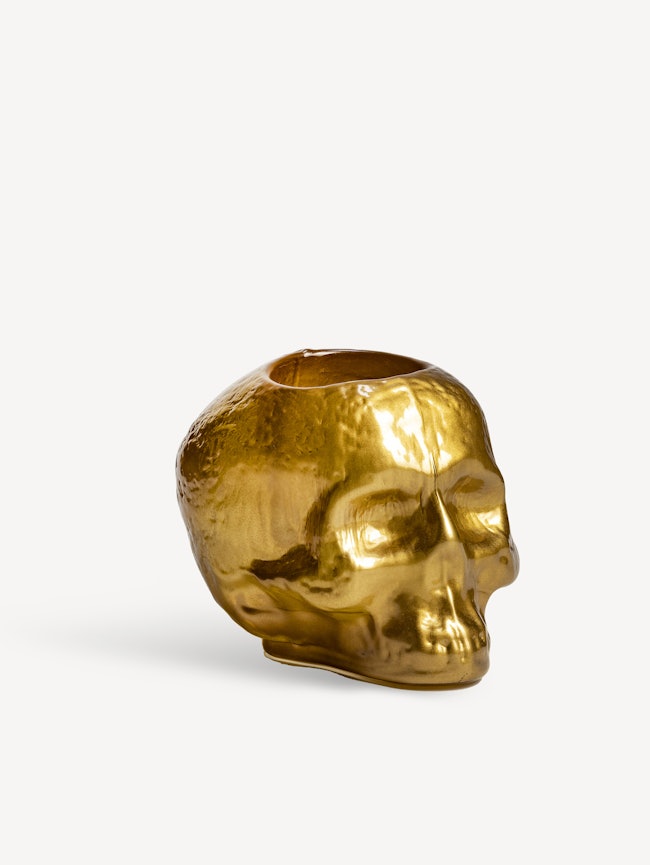 Still life skull votive candle holder gold 85mm